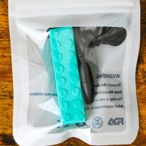 turquoise building block toy shaped chew necklace