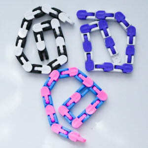 1 black and white, 1 purple and white, 1 light pink and blue