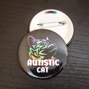 black background with an artistic multicolored cat design with the text "Autistic Cat" in all caps