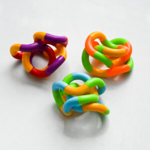 1 purple, yellow, red twisty fidget. 1 yellow, orange, green twisty fidget. 1 blue, yellow, green twisty fidget